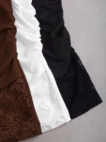 Sweetra 女款法式風夏季新款時尚透視蕾絲修身性感露肩3件套休閒日常通勤約會T恤 - 彩色 - 查看 6