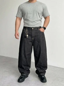 DAZY Spring/Autumn Black Washed Distressed Original Color Denim Jeans For Men, Plus Size - Black - View 3