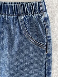 1件幼兒男童女童牛仔長褲，可愛甜美藍色彈性腰頭、鈕扣口袋、直筒褲腿，適合度假、夏季假期，獨角獸水豚圖案 - 藏蓝色 - 查看 4