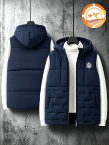 Boys Casual Hooded Vest, Autumn/Winter, Suitable For Outdoor, Cotton Padded - Navy Blue - View 3