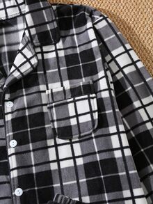 EverLounge Men's Autumn/Winter Flannel Plaid Loungewear Set, Lapel Cardigan Button Long Sleeve Pants Loose Fit Pajama 2 Pieces Set, Suitable For Outdoor Wear - Grey - View 7
