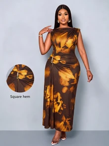SOLERSUN Plus-Size Women's Slim-Fit Dress Suitable For Daily Commuting, Shopping, Parties, And Gatherings. - Multicolor - View 4