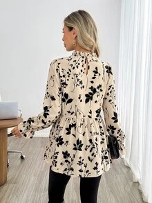 Easowa 女款休閒花卉葉片秋季印花秋冬日常基本襯衫，女款秋季服飾，優雅，女款職場穿搭，鄉村風，時尚 - 彩色 - 查看 4