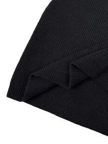 Vionelle Autumn/Winter Plus Size Off-Shoulder Ribbed Knit Short Dress Long Sleeve Button Decor Fitted Knit Dress - Black - View 7