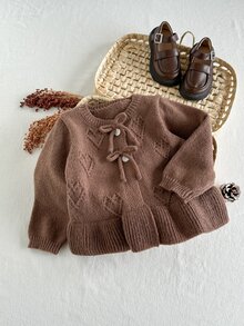 Baby Girl Solid Color Casual Versatile Daily Outing Cardigan - Coffee Brown - View 6