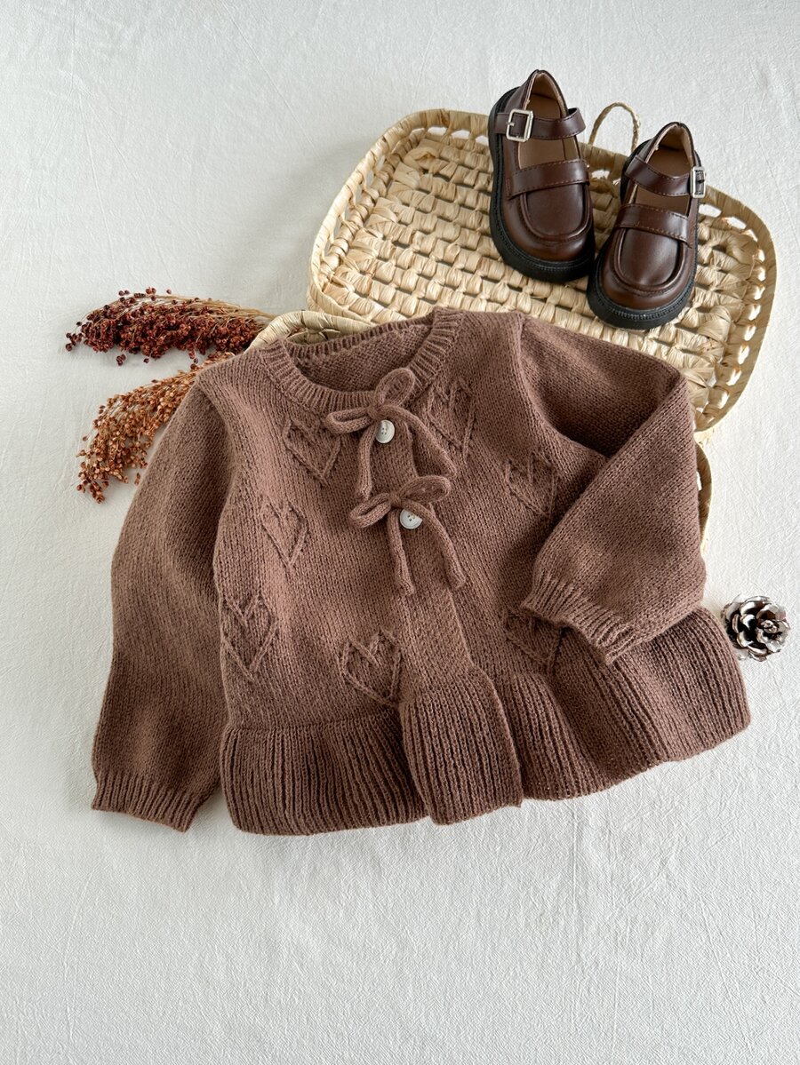 Baby Girl Solid Color Casual Versatile Daily Outing Cardigan - Coffee Brown - View 1