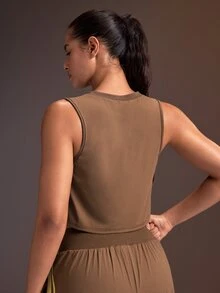 Powerista Women's Letter Print Casual Fitness Sports Tank Top - Brown - View 2