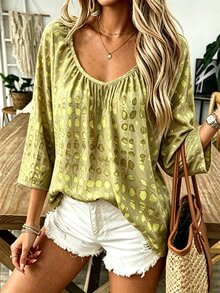 Weeklong Ladies' Plus-Size Patterned Loose Shirt, Casual Vacation Pattern Print V-Neck Shirt, Fashionable Cas - Multicolor - View 1