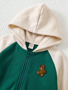 Cozy Pixies 男童連帽衛衣與長褲套裝 2 件組 卡通熊圖案拼色插肩袖長袖冬季外套 鬆緊腰長褲 保暖內裡磨毛厚實面料 適合冬季 - 彩色 - 查看 4