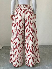 Elenzga 女款春夏優雅街頭風度假通勤印花拼接長褲 - 彩色 - 查看 2