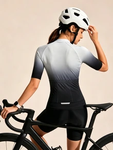 Exploreva Exploreva Pink Gradient - Women's Short Sleeve Cycling Jersey - Black and White - View 5