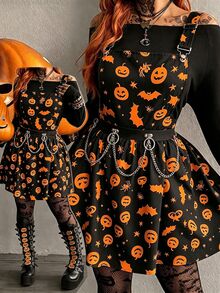 SHEIN Whyspr Plus Size Halloween Print Spaghetti Strap Dress - Multicolor - View 1
