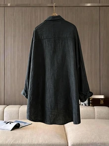 Ceyna 翻領休閒襯衫，簡約優雅，百搭時尚且舒適 - 深灰色 - 查看 2