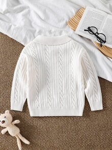 SHEIN 女童休閒百搭刺繡細節針織衫，秋冬女童服飾 - 米色 - 查看 2