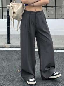 Dazy Plus Plus Size Women's Solid Color Casual Daily Wear Long Pants - Grey - View 7