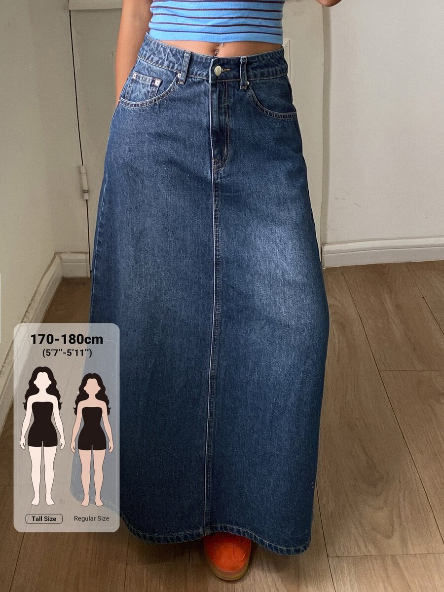 Dazy Tall Women's Straight Leg Urban Pocket Loose Casual Denim Skirt - Medium Wash - View 1