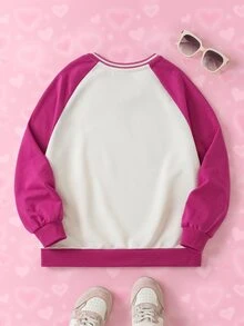 THE POWERPUFF GIRLS X SHEIN بلوزة رياضية كاجوال يومية بأكمام طويلة بنقشة كرتونية للفتيات المراهقات - أبيض - مشاهدة 2
