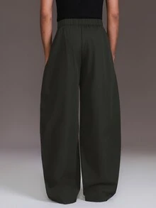 STYNVO Men's Solid Color Metal Buckle Waist Design Wide Leg Long Pants With Pockets - Dark Grey - View 2