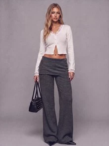 Avantive Women's Straight Leg Casual Pants With Pockets And 2 In 1 Design - Dark Grey - View 5