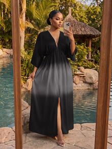 SHEIN Lady CURVE 大尺碼女款 V 領漸層色休閒派對洋裝 - 彩色 - 查看 3