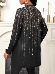 SHEIN Lady 簡約亮面印花前開襟外套，適合秋冬穿著，萬聖節大尺碼女款外套，情人節服飾，情人節禮物，節慶女裝套裝 - 彩色 - 查看 2