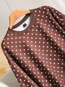 CosyJoli Women's Polka Dot Casual Long Sleeve Sweatshirt For Daily Wear - Burgundy - View 4