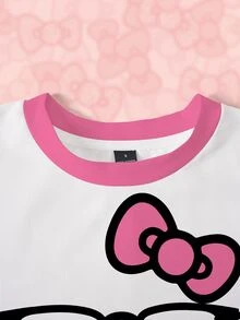 HELLO KITTY AND FRIENDS | SHEIN بلوزة رياضية نسائية بطبعة كرتونية كاجوال للاستخدام اليومي بأكمام طويلة - أبيض - مشاهدة 4