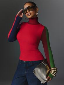 NYA SZN Knit Long Sleeve Top Color Block Holiday Festival Special Occasion Everyday Casual Work Concert Going Out Club Party Multi Color Red Fall Winter - Multicolor - View 5
