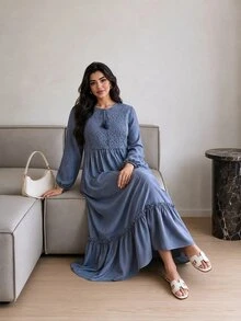 Solavon Plus Size Women's Pleated Casual Daily Summer Dress - Blue - View 6
