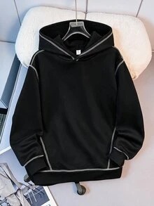 SHEIN 青少年男孩休閒寬鬆舒適百搭純色連帽衫，秋冬女款衣物 - 彩色 - 查看 4