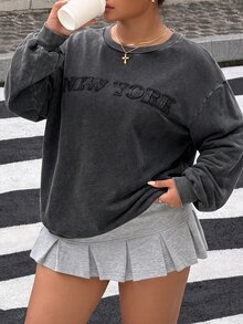 Muchica 女款黑色雪洗貼布繡刺繡運動衫 冬季休閒街頭風 Y2K 基本款圖案上衣 適合節慶度假外出上學套頭衫 - 黑色 - 查看 3