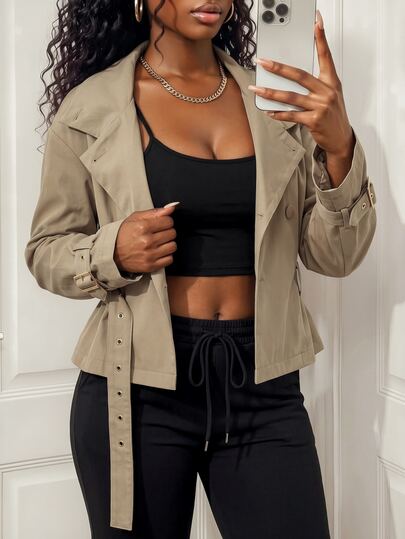 BamGleam Women's Solid Color Long Sleeve Single-Breasted Casual Trench Coat Jacket