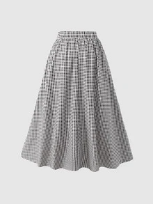 SHEIN Tween女孩 學院風千鳥格休閒百褶裙 - 黑與白 - 查看 11