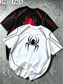 GymRaken Men's Spider Print Contrast Color Short Sleeve Sports T-Shirt - Black - View 2