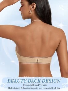 DesireSculpt Women's Sexy Lace Halter Neck Front Closure Underwire Push-Up Bra 2pcs Set - Multicolor - View 2