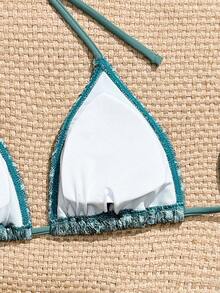 Swim Oasis 女款夏季海灘掛脖綁帶性感比基尼三角褲兩件式泳衣套裝附迷你裙 - 綠色 - 查看 3