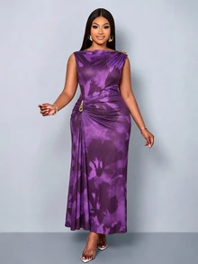 SOLERSUN Plus-Size Women's Slim-Fit Dress Suitable For Daily Commuting, Shopping, Parties, And Gatherings. - Violet Purple - View 6