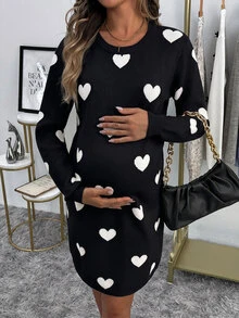 Cheriluna Maternity 愛心印花 H 型孕婦毛衣 情人節 - 黑與白 - 查看 5