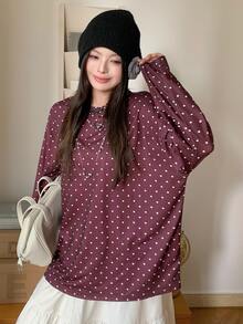 Dazy Plus Korean Style Polka Dot Loose Casual Versatile Brown Long Sleeve T-Shirt - Brown - View 5
