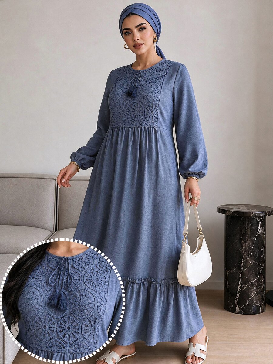 Solavon Plus Size Women's Pleated Casual Daily Summer Dress - Blue - View 1