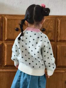 DAZY Infant (Girl) Round Neck Polka Dot Autumn/Winter Long Sleeve Cardigan - Apricot - View 2