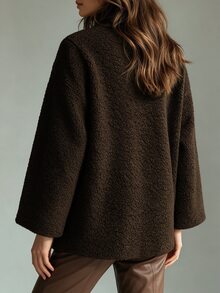 GlowEve CURVE Premium Textured Lamb Fleece Plus Size Faux Fur Women's Coat - Brown - View 4