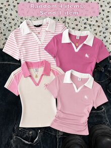 兒童青少年女孩休閒印花短袖上衣，夏季風格，適合四季穿著 - 白色 - 查看 1