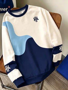 SHEIN 青少年男孩字母印花圓領長袖休閒秋季運動衫 - 彩色 - 查看 2