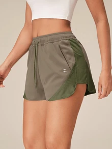 OutZeal Women Outdoor Green Shorts Gym Running Workout Elastic Waist Mesh Panel With Pockets - Green - View 3