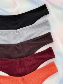 SHEIN 5pcs Soft & Comfortable Thong Panties Set - Multicolor - View 3