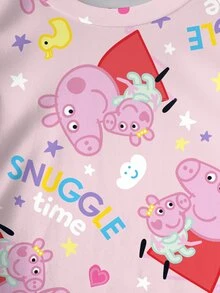 Peppa Pig X SHEIN Baby Girl Letter Cartoon Print Round Neck Short Sleeve Casual T-Shirt - White - View 4