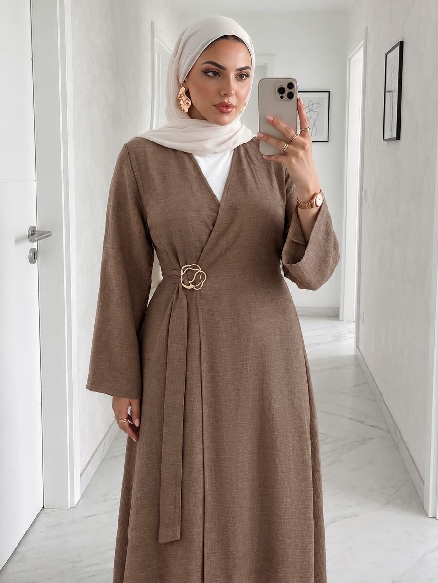 Auveirra Plus Size Women's Metal Decor Casual Versatile Long Sleeve Jacket - Brown - View 1