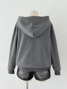 Sunspun Plus Size Button Half-Placket Long Sleeve Hooded Sweatshirt - Dark Grey - View 2