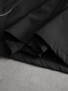 PAVTROS Jaket Pria Minimalis Warna Polos dengan Garis Reflektif, Pakaian Luar Bercahaya untuk Musim Gugur/Dingin - Hitam - View 3